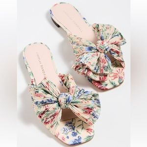 Loeffler Randall Daphne Pleated Bow Slides Tan Vine Floral